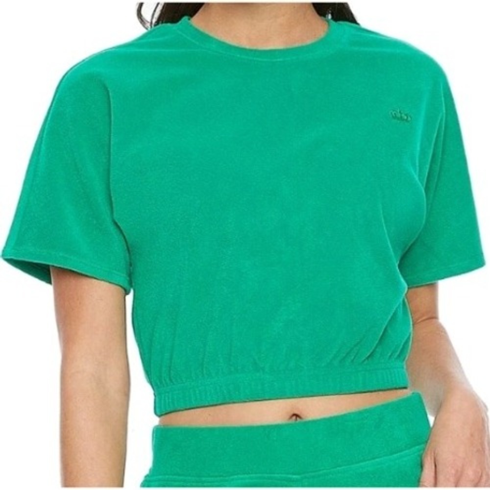Juicy Couture Green Velour‎ Cropped Crewneck Sweatshirt Top Size M